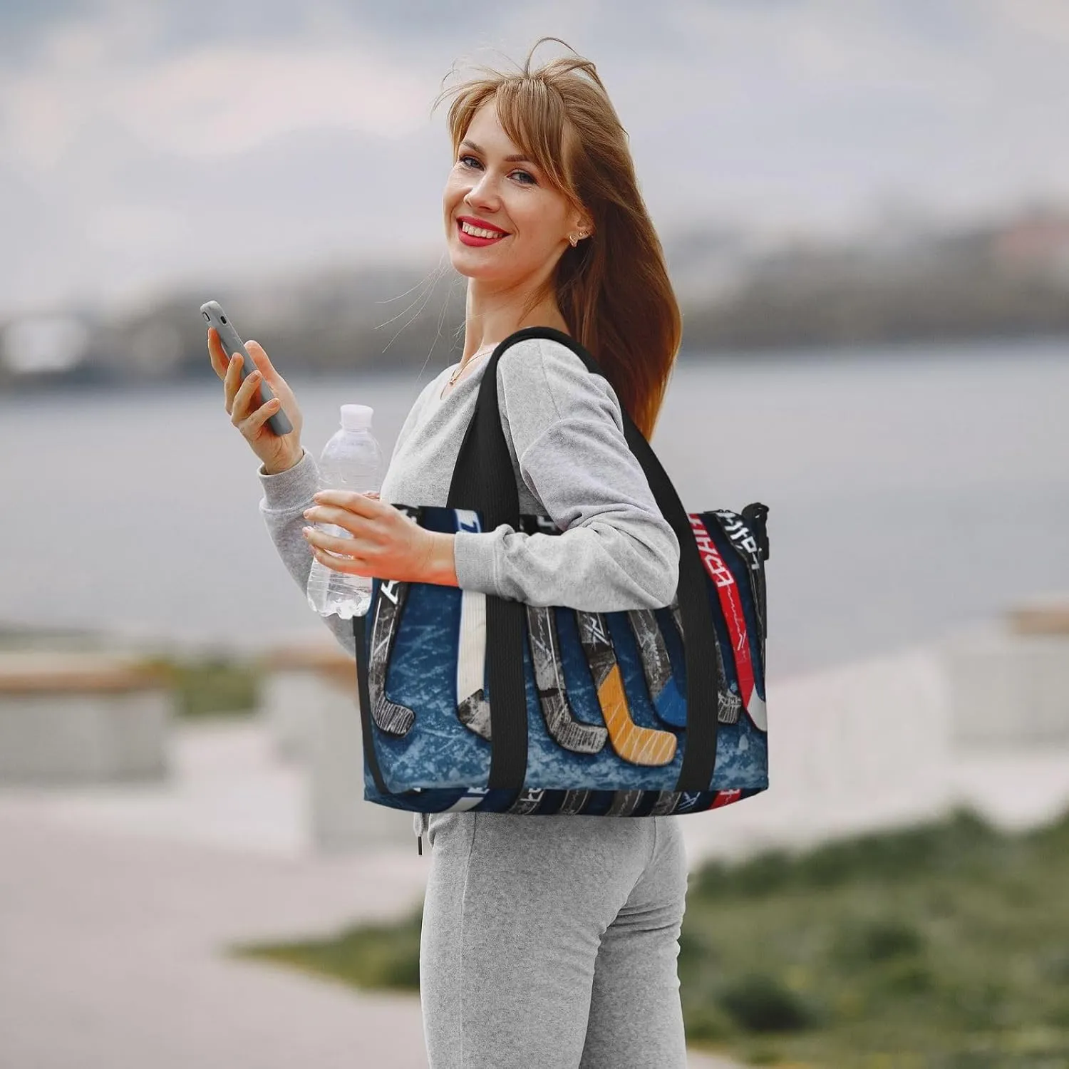 Gym Bags Small Ice Hockey Sticks Duffel Bag Overnight Bag with Shoe Compartment Carryon Bag for Men Women