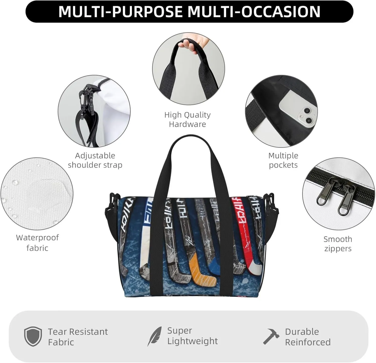 Gym Bags Small Ice Hockey Sticks Duffel Bag Overnight Bag with Shoe Compartment Carryon Bag for Men Women