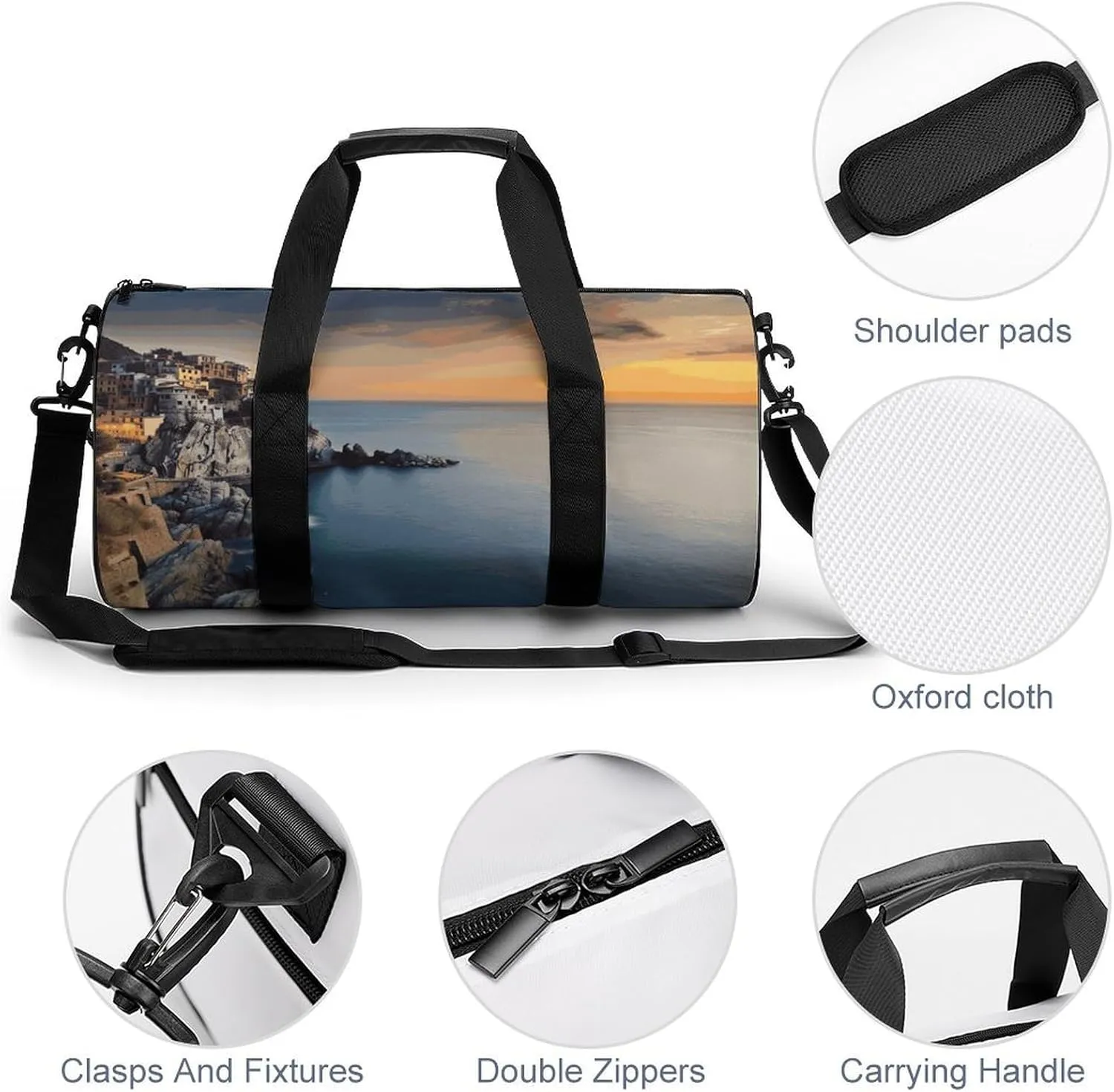 Gym Bags Small Italy Sea at Sunset Duffel Bag Overnight Bag with Shoe Compartment Carryon Bag for Men Women