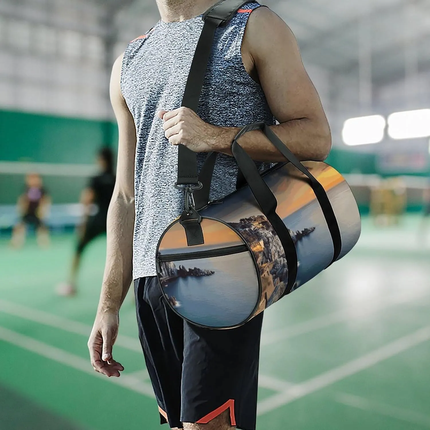 Gym Bags Small Italy Sea at Sunset Duffel Bag Overnight Bag with Shoe Compartment Carryon Bag for Men Women