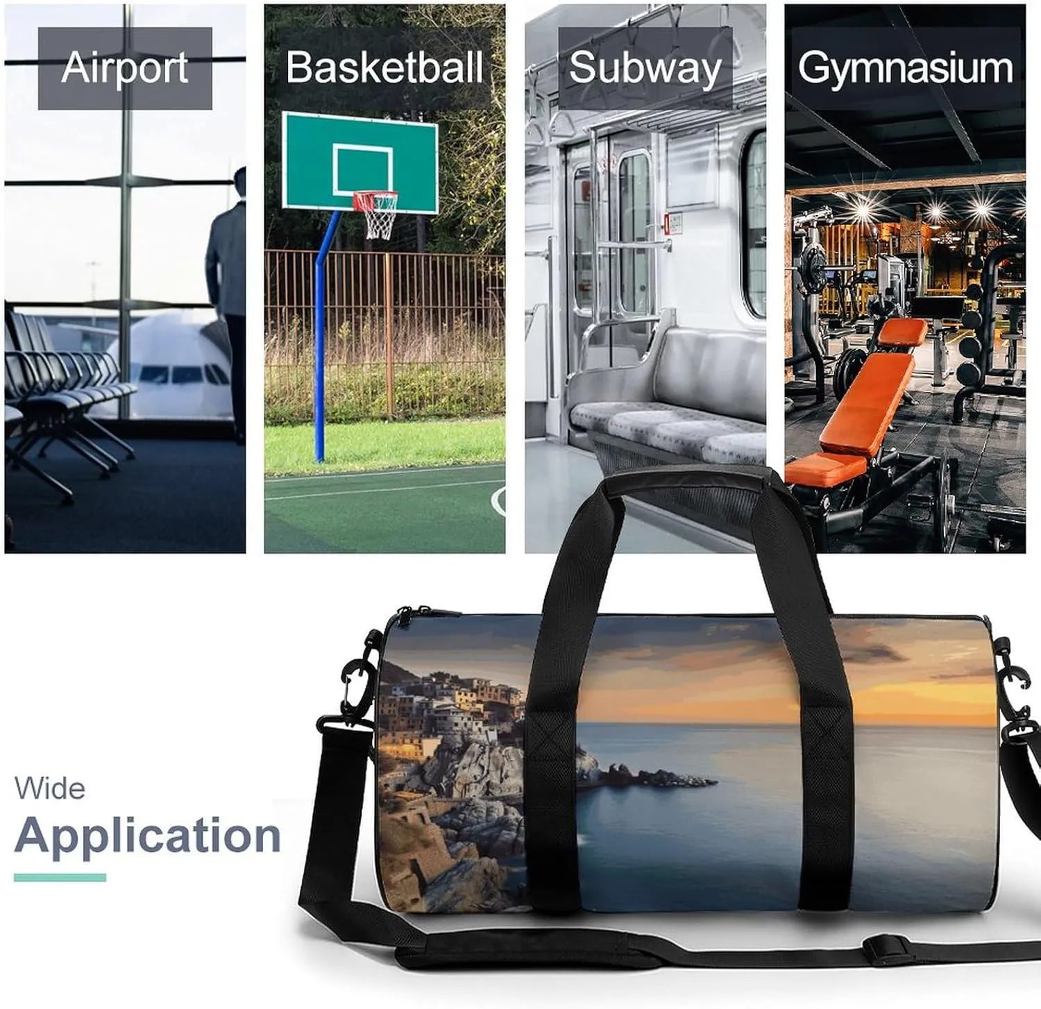Gym Bags Small Italy Sea at Sunset Duffel Bag Overnight Bag with Shoe Compartment Carryon Bag for Men Women