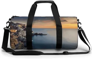 Gym Bags Small Italy Sea at Sunset Duffel Bag Overnight Bag with Shoe Compartment Carryon Bag for Men Women