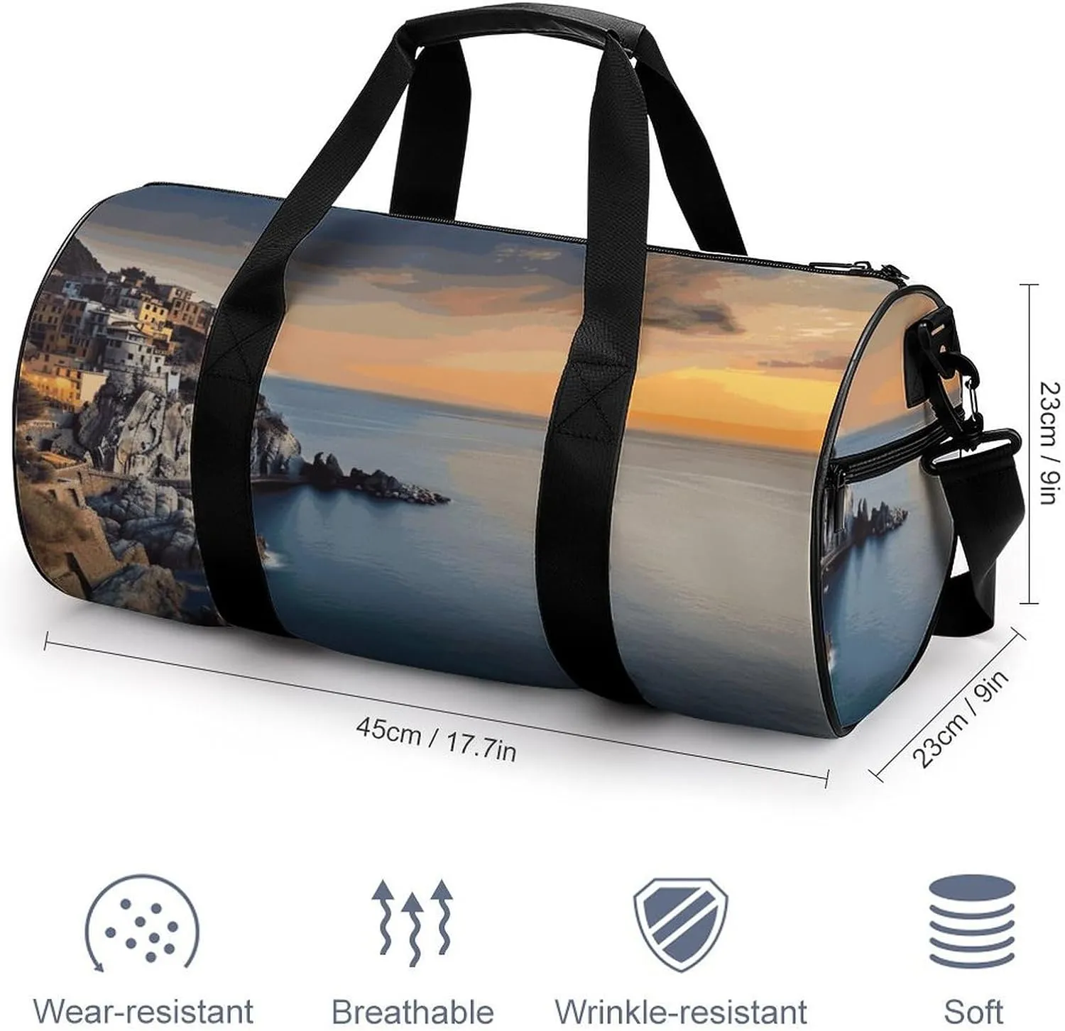 Gym Bags Small Italy Sea at Sunset Duffel Bag Overnight Bag with Shoe Compartment Carryon Bag for Men Women