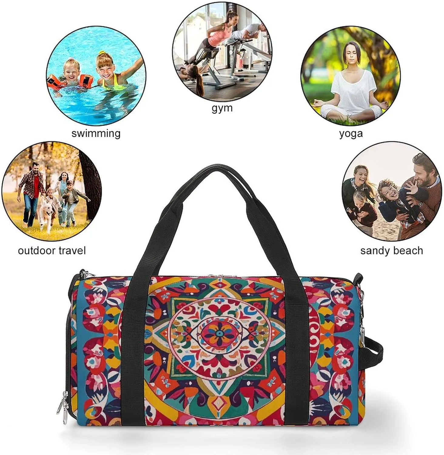 Gym Bags Small Mexican Folk Art Boho Duffel Bag Overnight Bag with Shoe Compartment Carryon Bag for Men Women