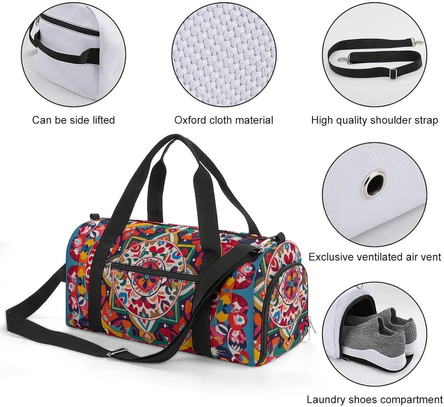Gym Bags Small Mexican Folk Art Boho Duffel Bag Overnight Bag with Shoe Compartment Carryon Bag for Men Women