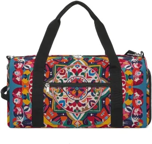 Gym Bags Small Mexican Folk Art Boho Duffel Bag Overnight Bag with Shoe Compartment Carryon Bag for Men Women