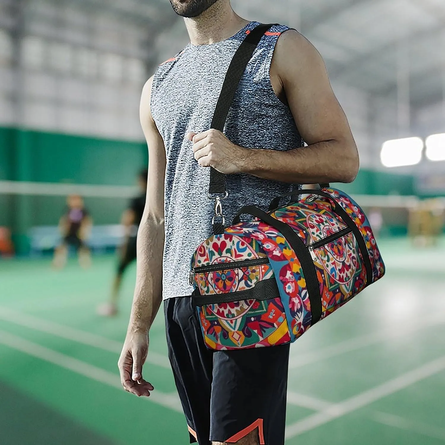 Gym Bags Small Mexican Folk Art Boho Duffel Bag Overnight Bag with Shoe Compartment Carryon Bag for Men Women