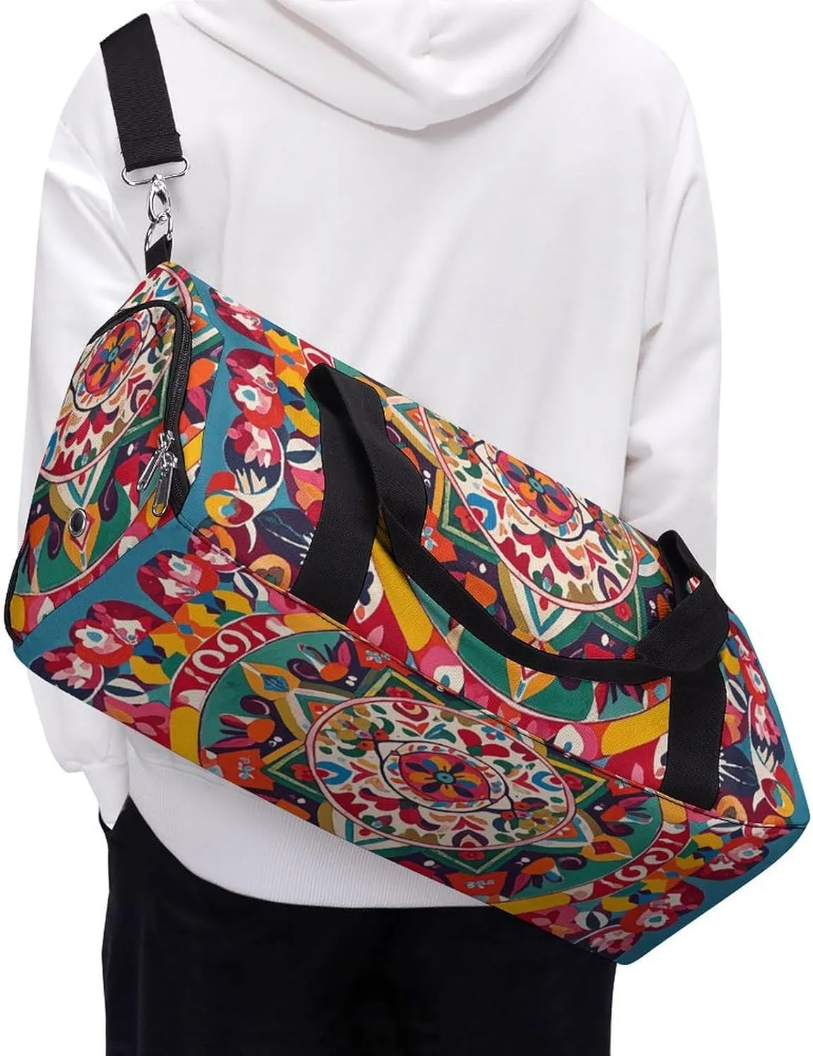 Gym Bags Small Mexican Folk Art Boho Duffel Bag Overnight Bag with Shoe Compartment Carryon Bag for Men Women