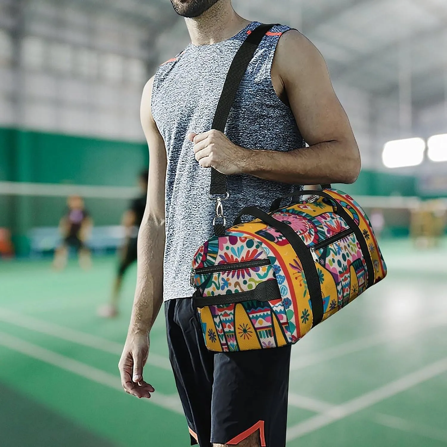 Gym Bags Small Mexican Otomi Animal Duffel Bag Overnight Bag with Shoe Compartment Carryon Bag for Men Women