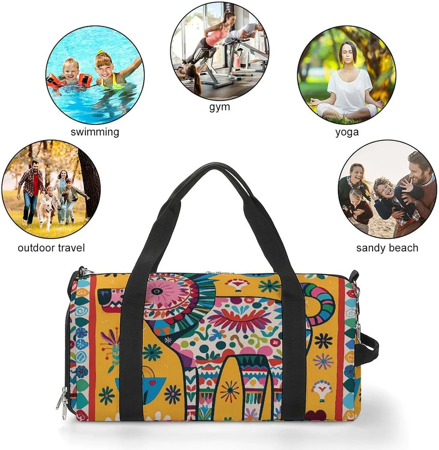 Gym Bags Small Mexican Otomi Animal Duffel Bag Overnight Bag with Shoe Compartment Carryon Bag for Men Women