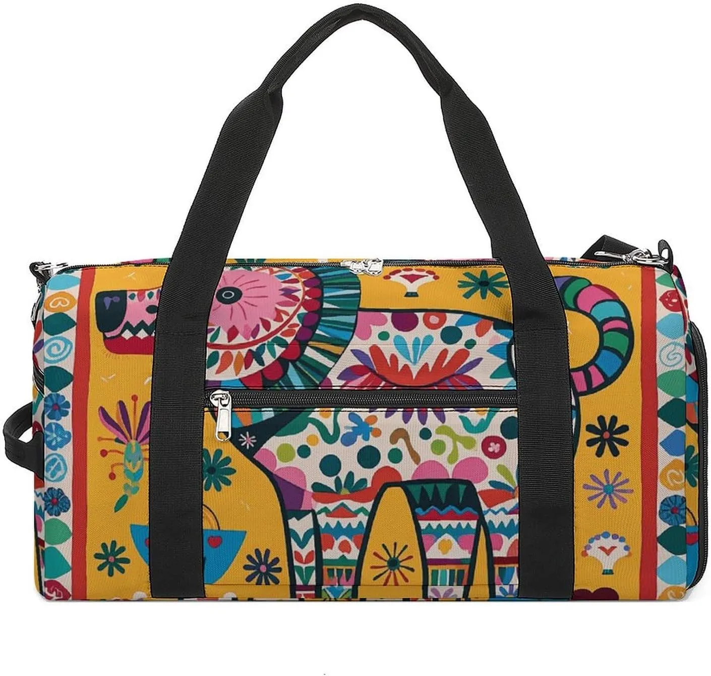 Gym Bags Small Mexican Otomi Animal Duffel Bag Overnight Bag with Shoe Compartment Carryon Bag for Men Women