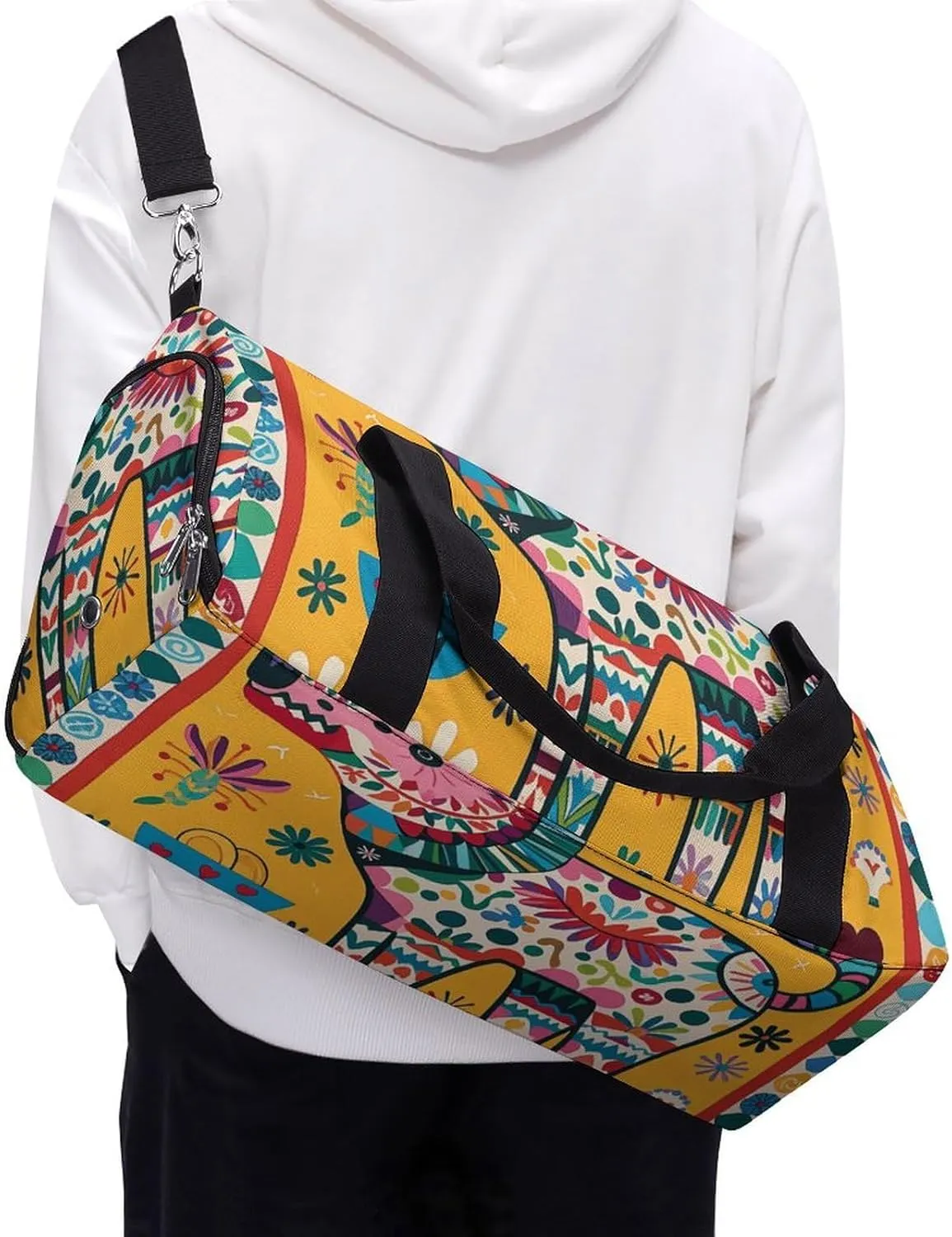 Gym Bags Small Mexican Otomi Animal Duffel Bag Overnight Bag with Shoe Compartment Carryon Bag for Men Women
