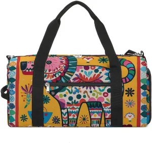 Gym Bags Small Mexican Otomi Animal Duffel Bag Overnight Bag with Shoe Compartment Carryon Bag for Men Women