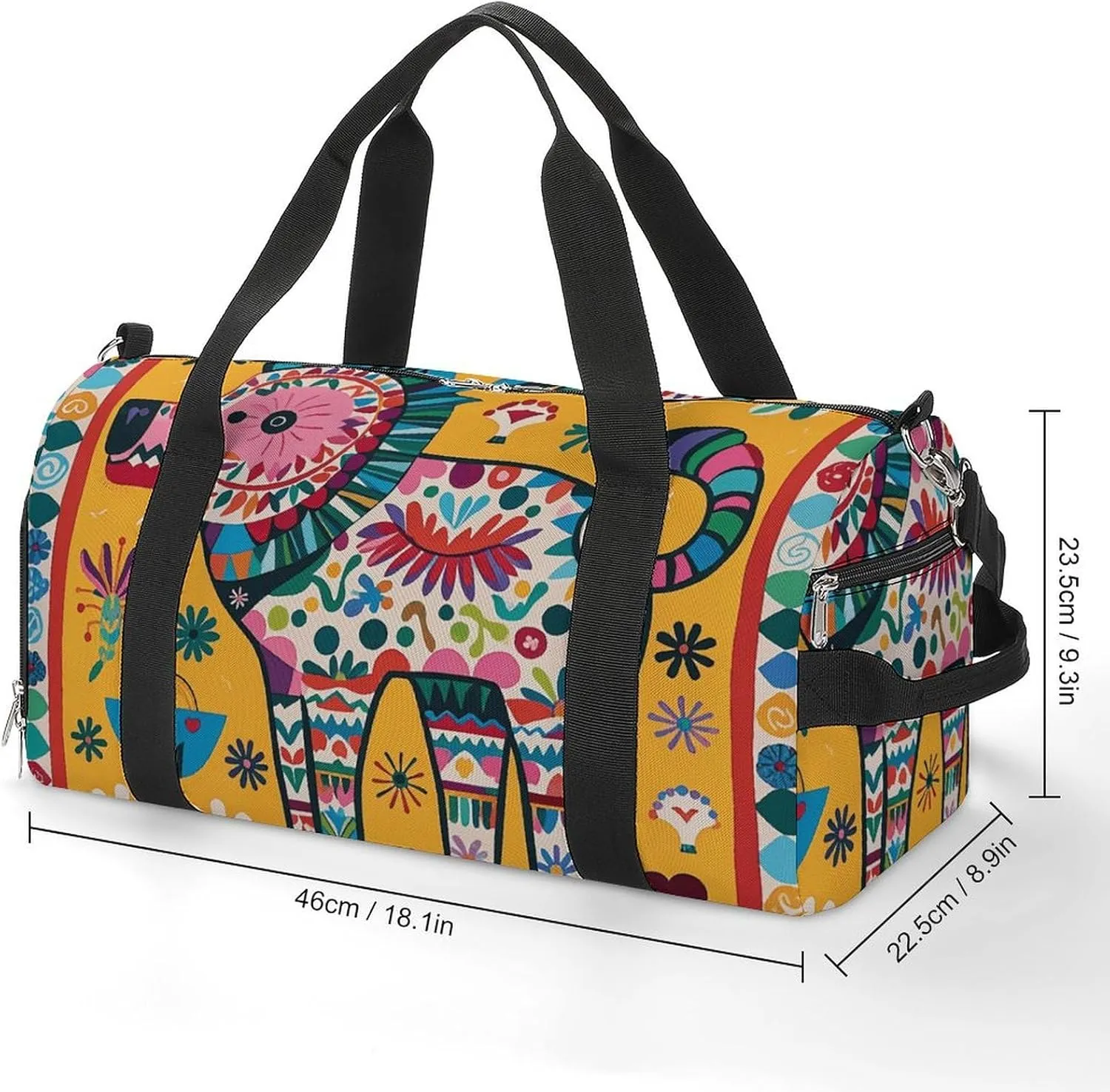 Gym Bags Small Mexican Otomi Animal Duffel Bag Overnight Bag with Shoe Compartment Carryon Bag for Men Women