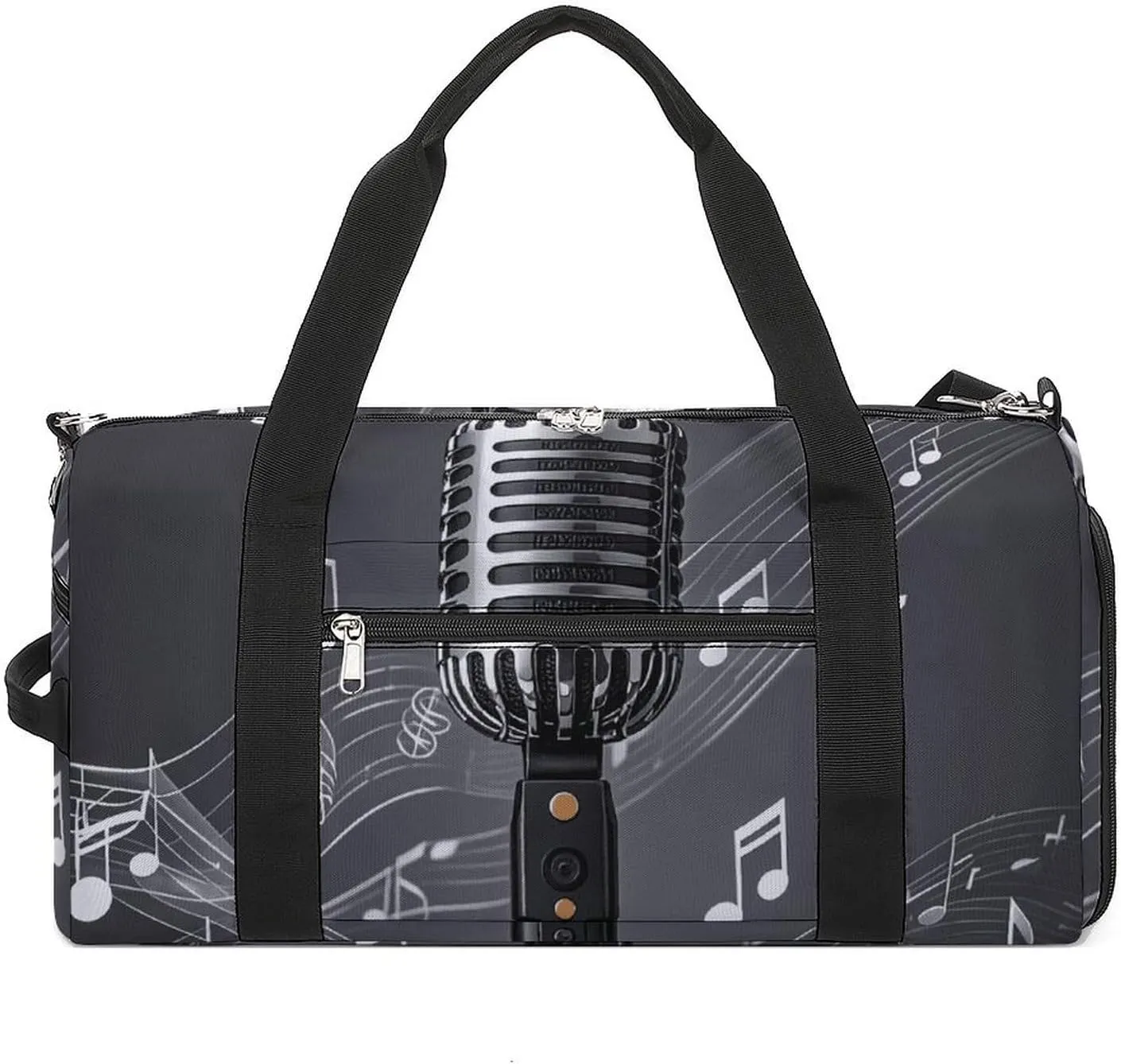 Gym Bags Small Microphone with Music Notes Duffel Bag Overnight Bag with Shoe Compartment Carryon Bag for Men Women
