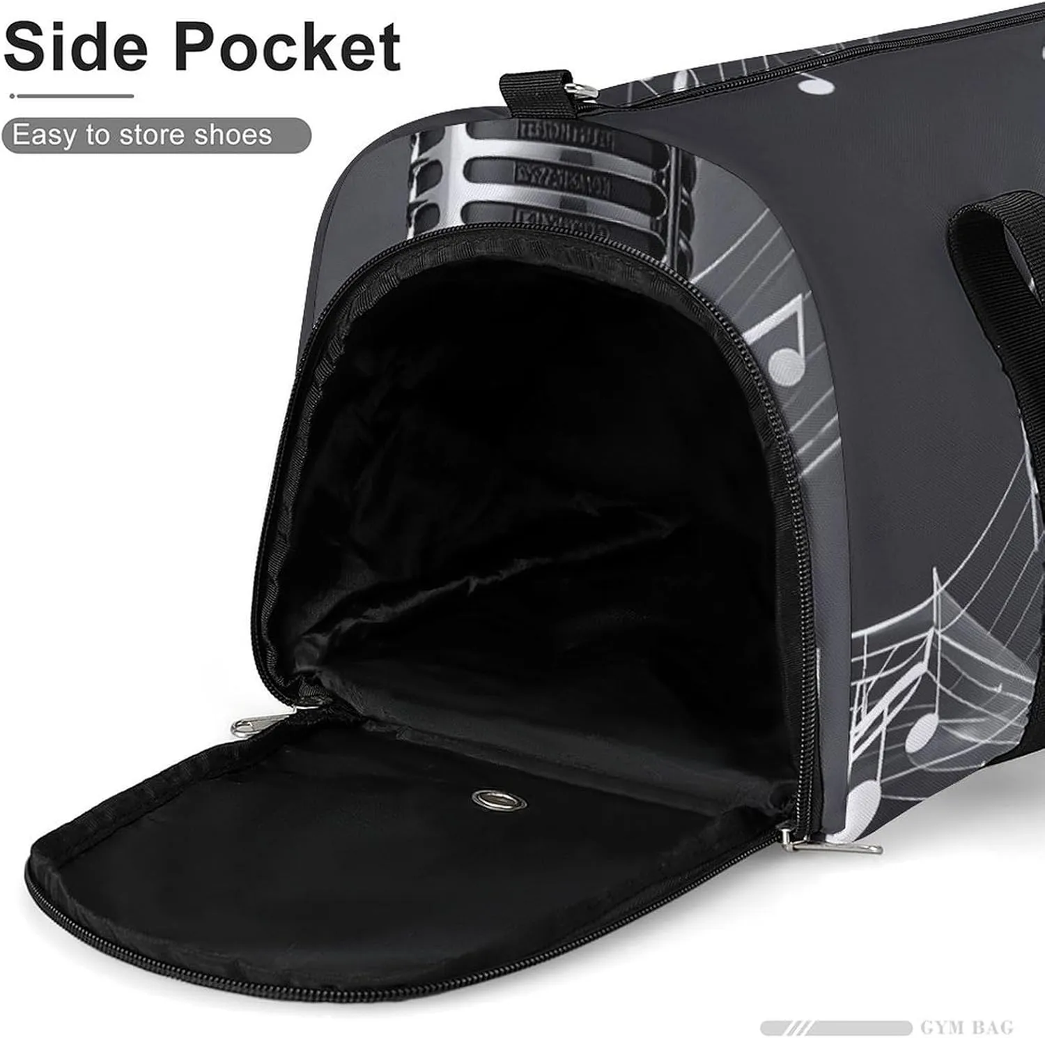 Gym Bags Small Microphone with Music Notes Duffel Bag Overnight Bag with Shoe Compartment Carryon Bag for Men Women