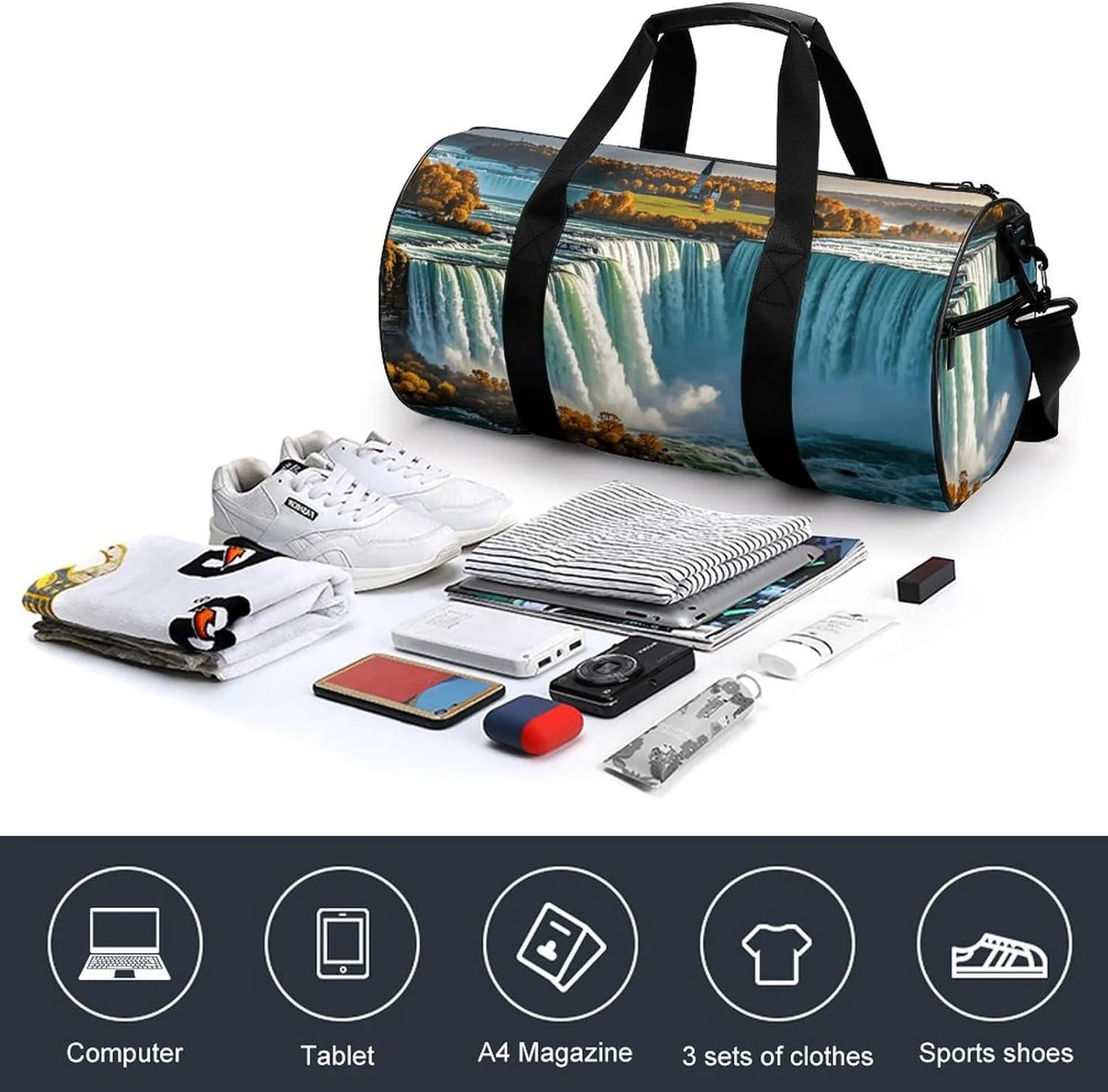 Gym Bags Small Niagara Fall Duffel Bag Overnight Bag with Shoe Compartment Carryon Bag for Men Women