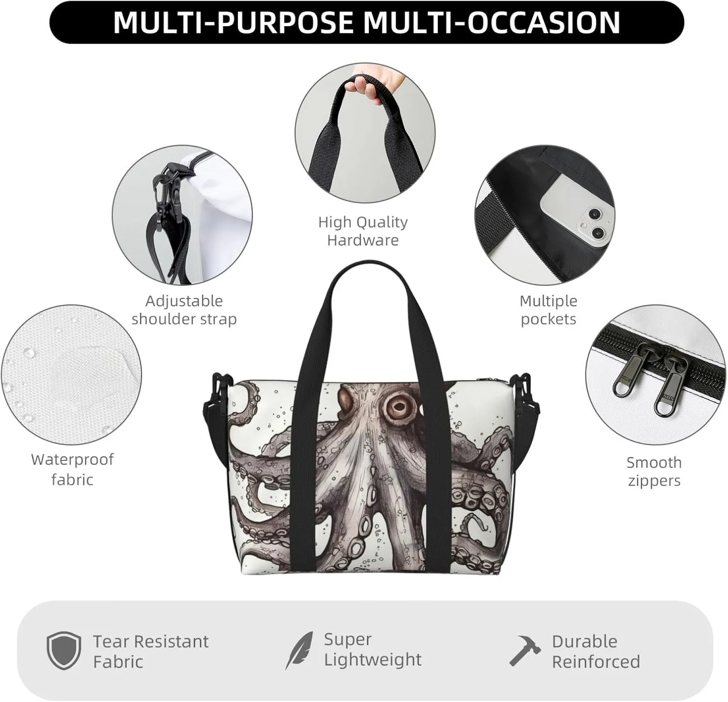 Gym Bags Small Octopus Duffel Bag Overnight Bag with Shoe Compartment Carryon Bag for Men Women