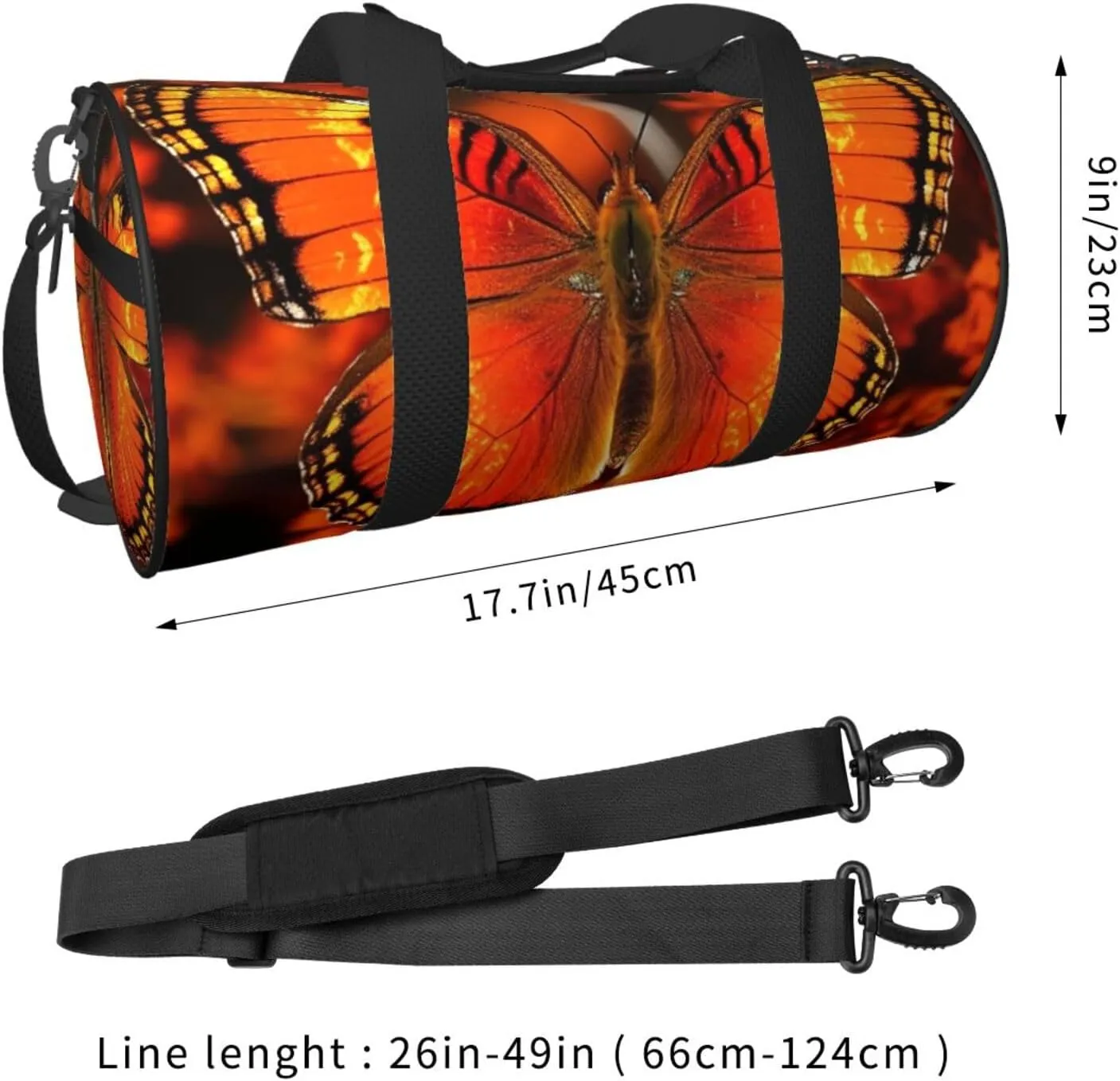 Gym Bags Small Orange Butterfly Duffel Bag Overnight Bag with Shoe Compartment Carryon Bag for Men Women