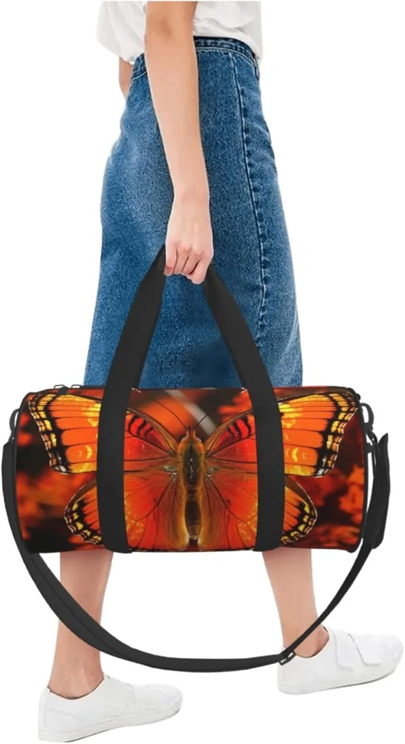 Gym Bags Small Orange Butterfly Duffel Bag Overnight Bag with Shoe Compartment Carryon Bag for Men Women
