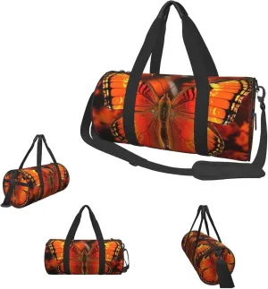 Gym Bags Small Orange Butterfly Duffel Bag Overnight Bag with Shoe Compartment Carryon Bag for Men Women