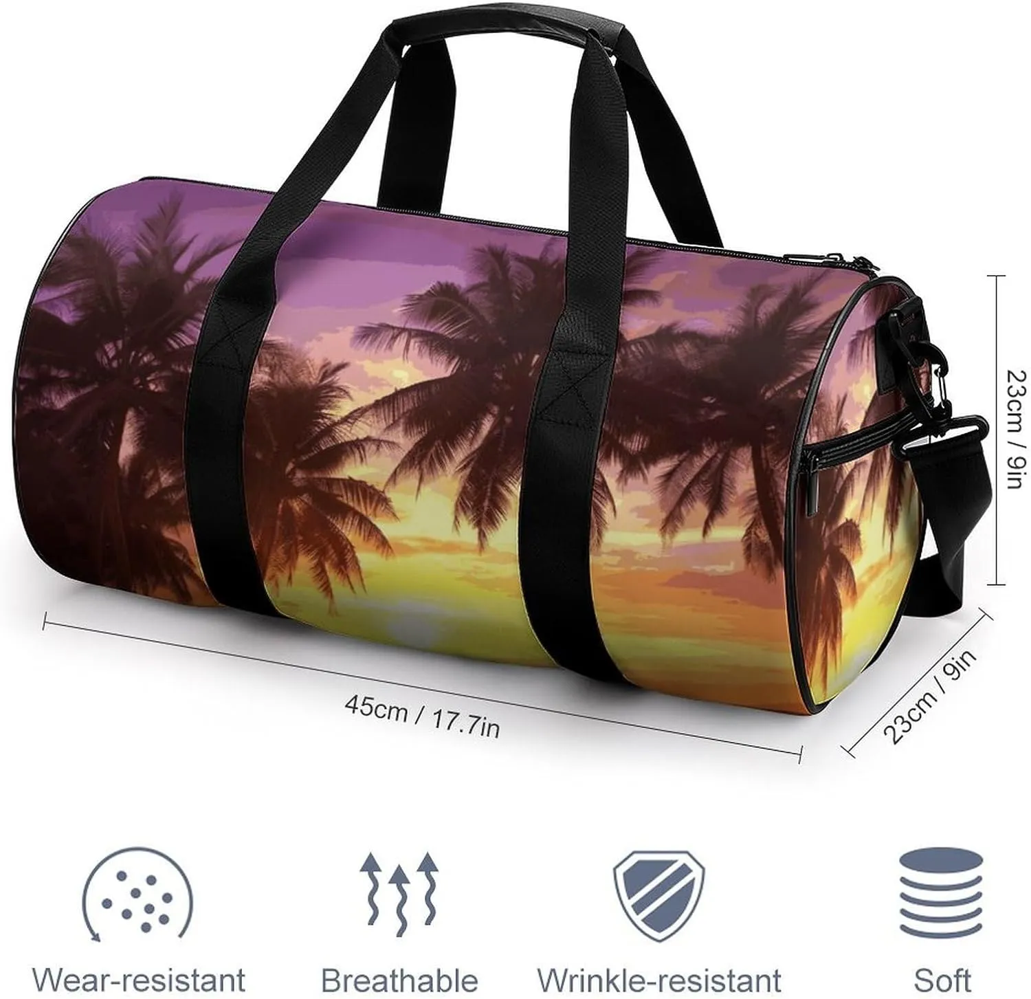 Gym Bags Small Palm Trees at Sunset Duffel Bag Overnight Bag with Shoe Compartment Carryon Bag for Men Women