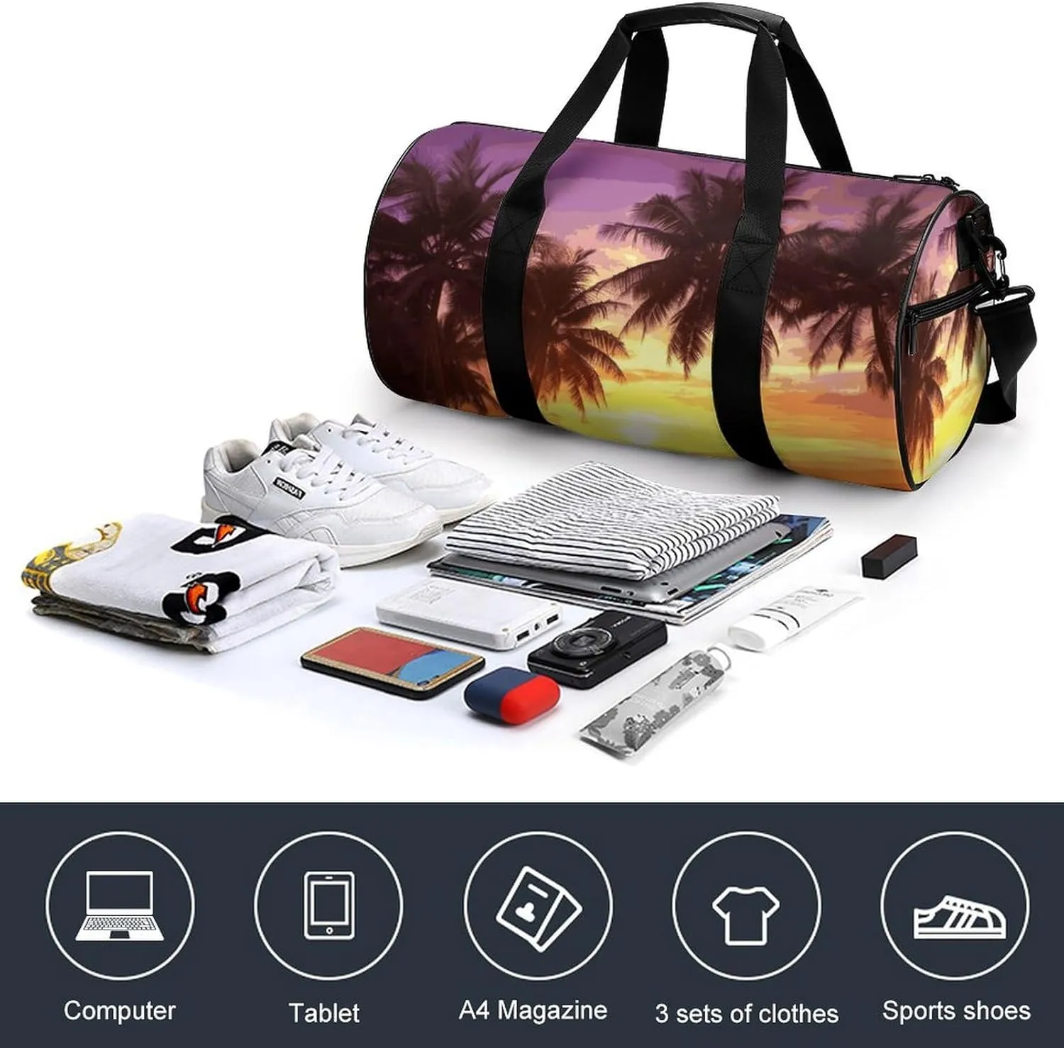 Gym Bags Small Palm Trees at Sunset Duffel Bag Overnight Bag with Shoe Compartment Carryon Bag for Men Women