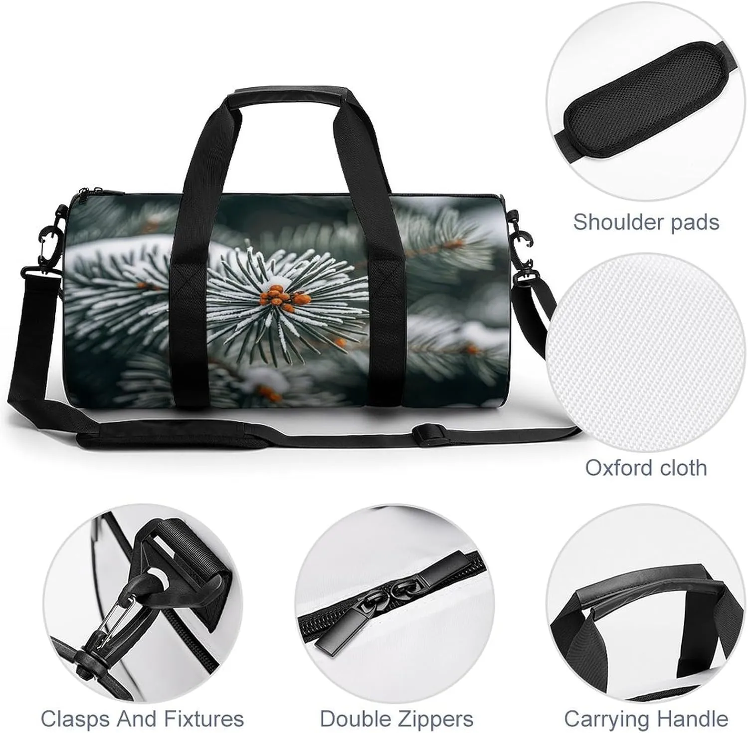 Gym Bags Small Pine Needle Tree Winter Duffel Bag Overnight Bag with Shoe Compartment Carryon Bag for Men Women