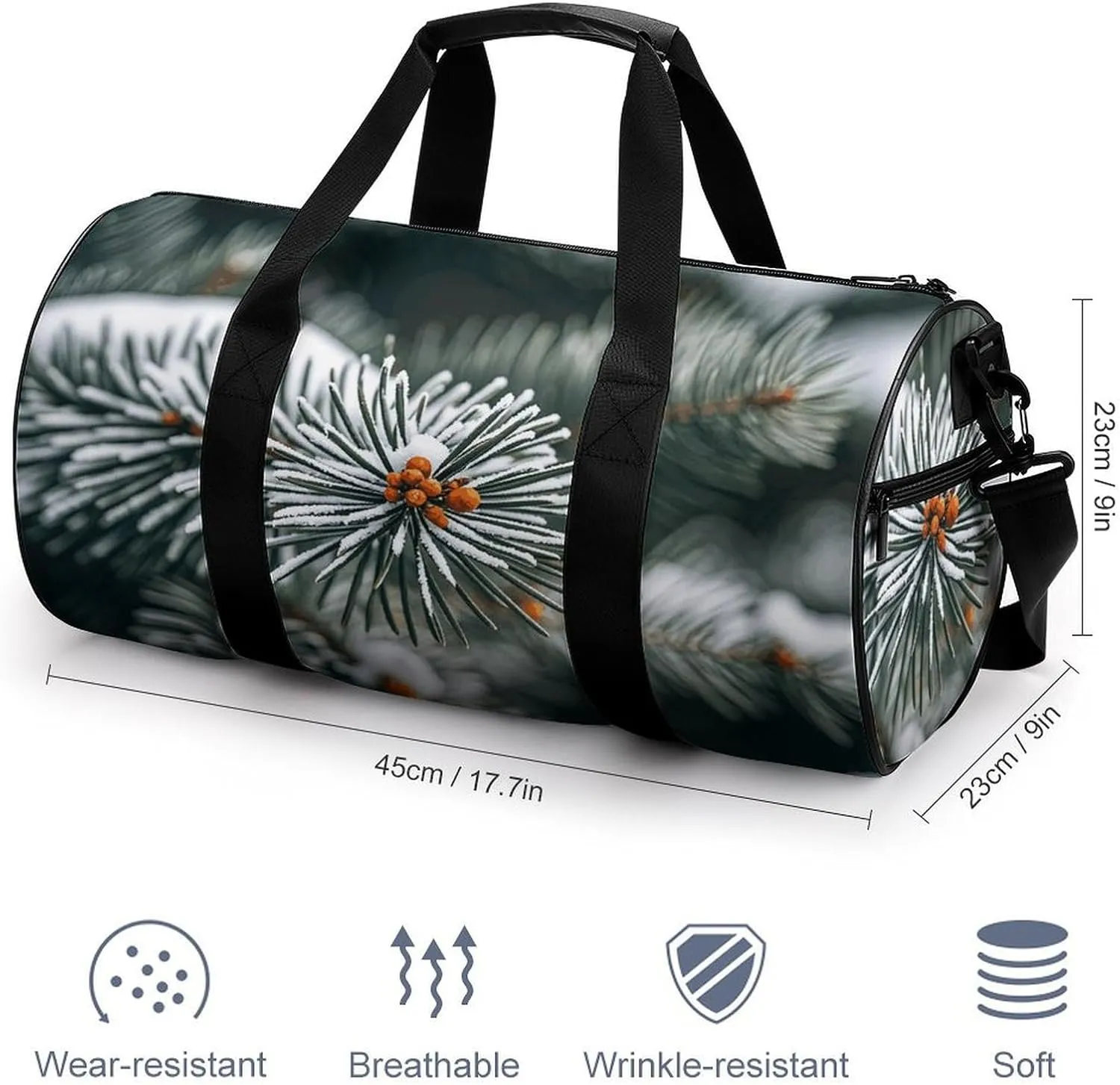 Gym Bags Small Pine Needle Tree Winter Duffel Bag Overnight Bag with Shoe Compartment Carryon Bag for Men Women