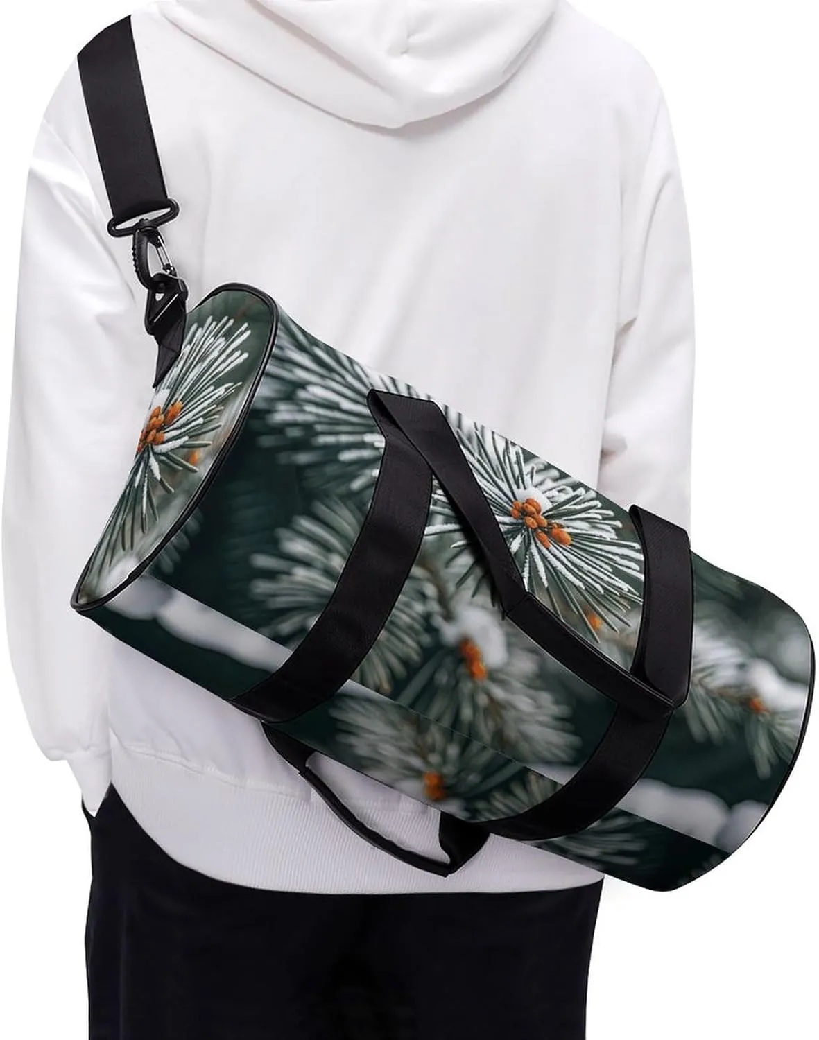 Gym Bags Small Pine Needle Tree Winter Duffel Bag Overnight Bag with Shoe Compartment Carryon Bag for Men Women