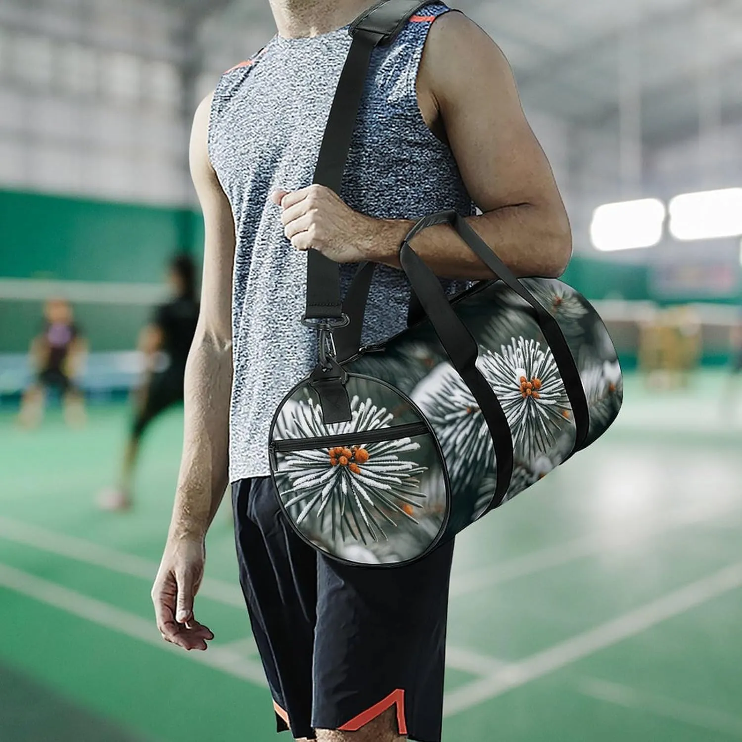 Gym Bags Small Pine Needle Tree Winter Duffel Bag Overnight Bag with Shoe Compartment Carryon Bag for Men Women