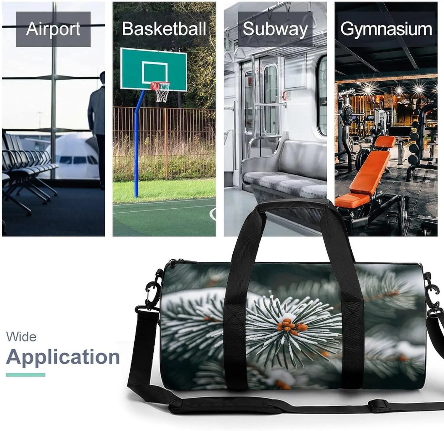 Gym Bags Small Pine Needle Tree Winter Duffel Bag Overnight Bag with Shoe Compartment Carryon Bag for Men Women