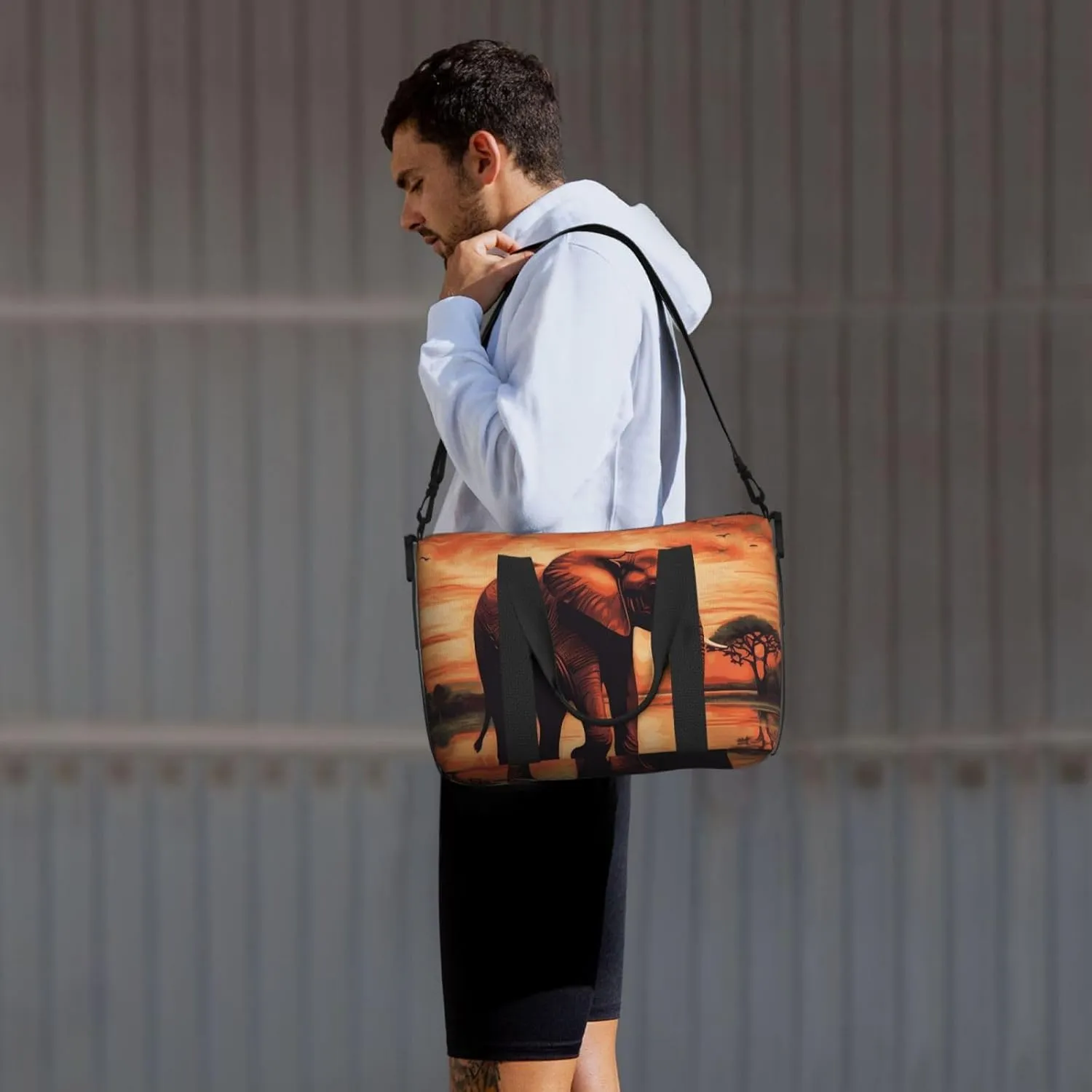 Gym Bags Small Sunset elephant Duffel Bag Overnight Bag with Shoe Compartment Carryon Bag for Men Women