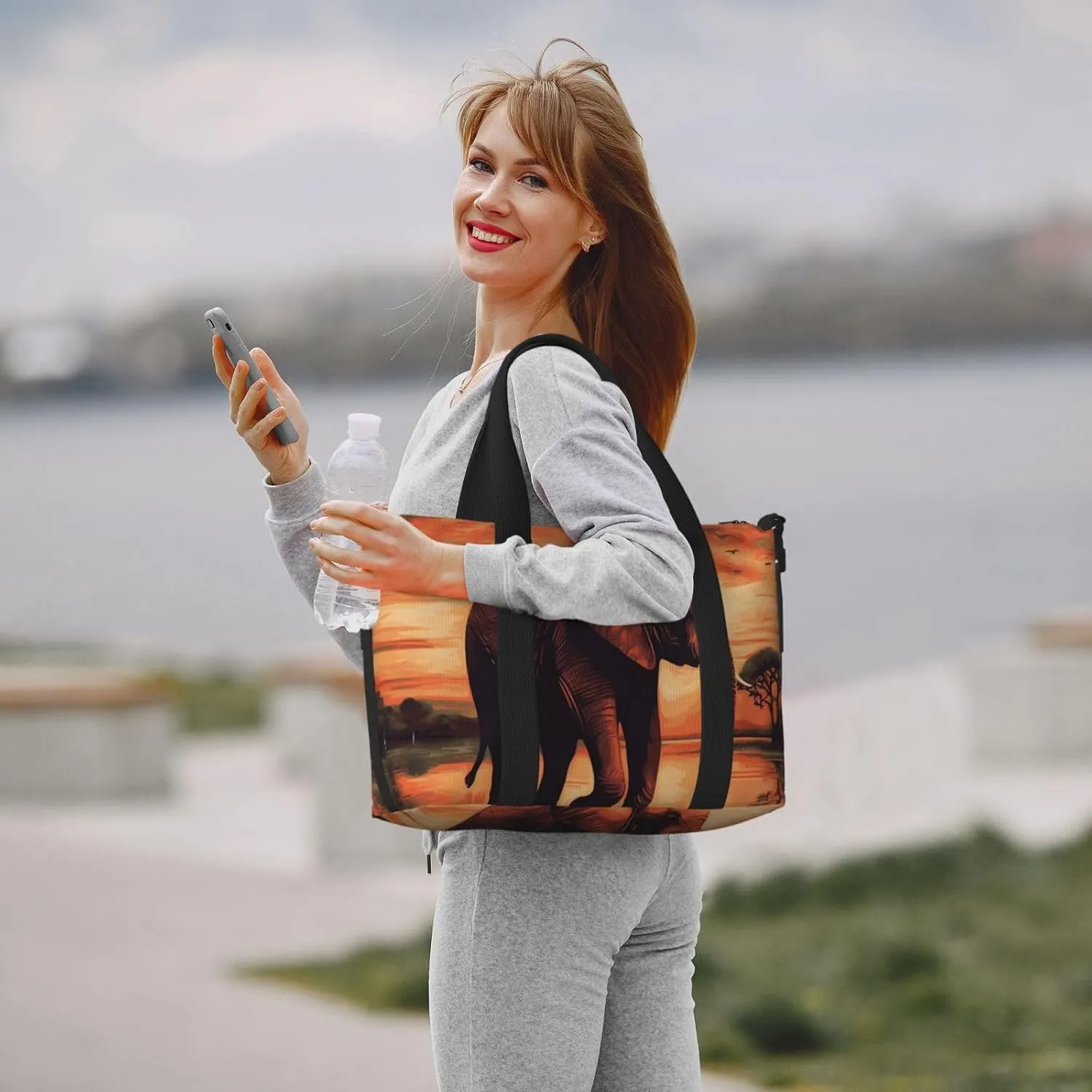 Gym Bags Small Sunset elephant Duffel Bag Overnight Bag with Shoe Compartment Carryon Bag for Men Women