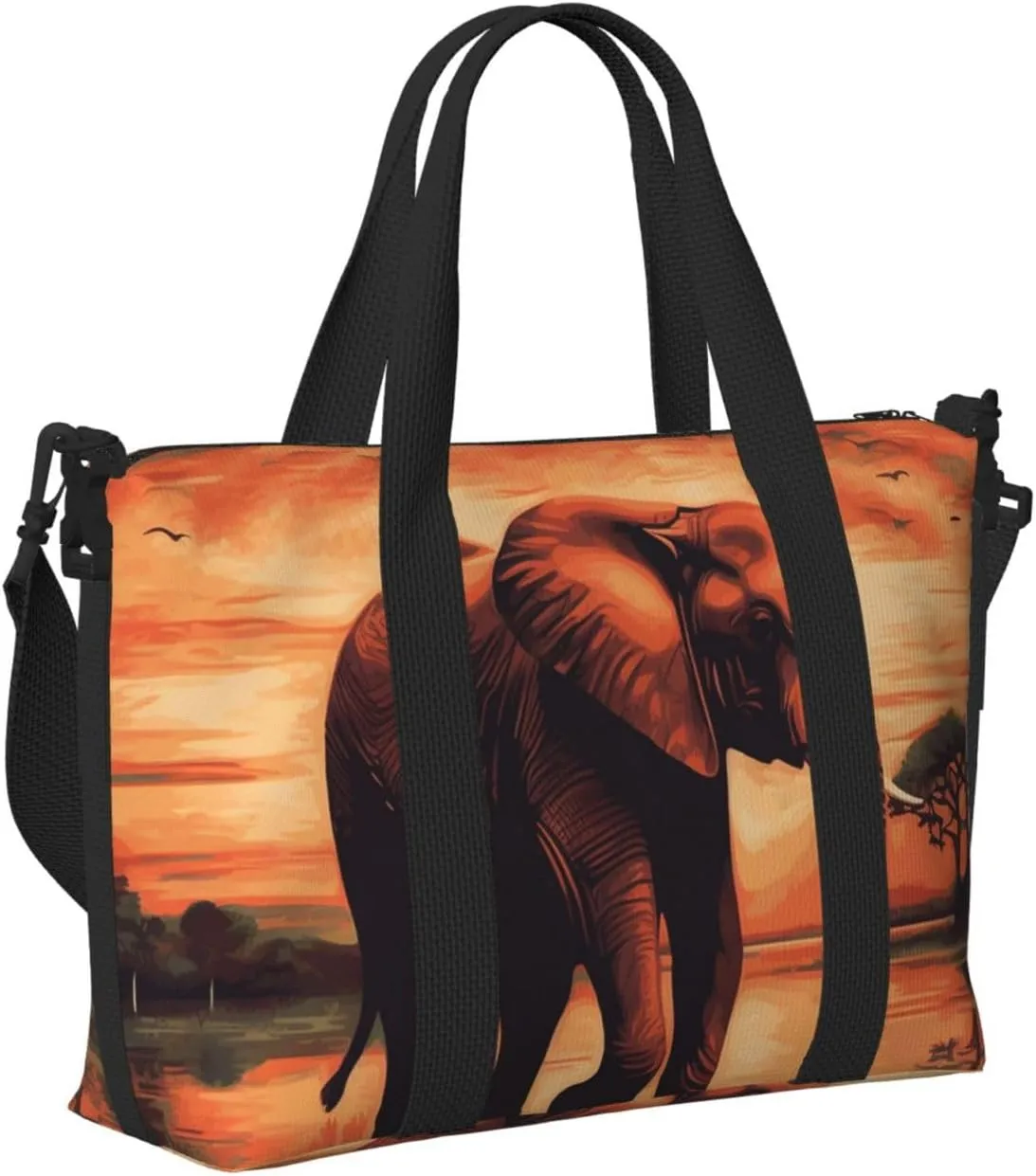 Gym Bags Small Sunset elephant Duffel Bag Overnight Bag with Shoe Compartment Carryon Bag for Men Women
