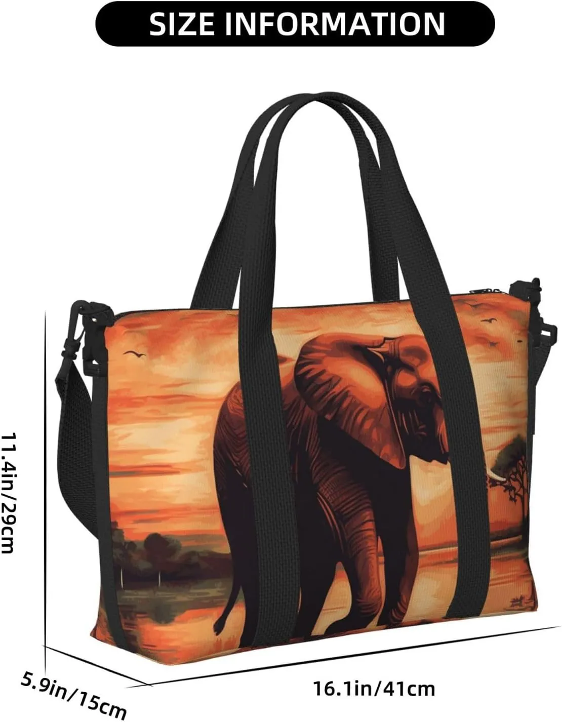 Gym Bags Small Sunset elephant Duffel Bag Overnight Bag with Shoe Compartment Carryon Bag for Men Women