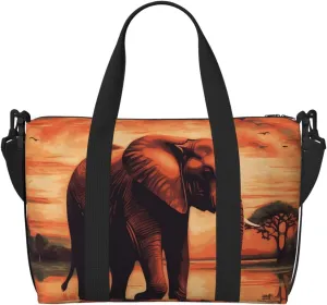 Gym Bags Small Sunset elephant Duffel Bag Overnight Bag with Shoe Compartment Carryon Bag for Men Women