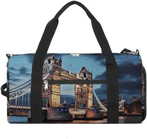 Gym Bags Small Tower Bridge in London Duffel Bag Overnight Bag with Shoe Compartment Carryon Bag for Men Women