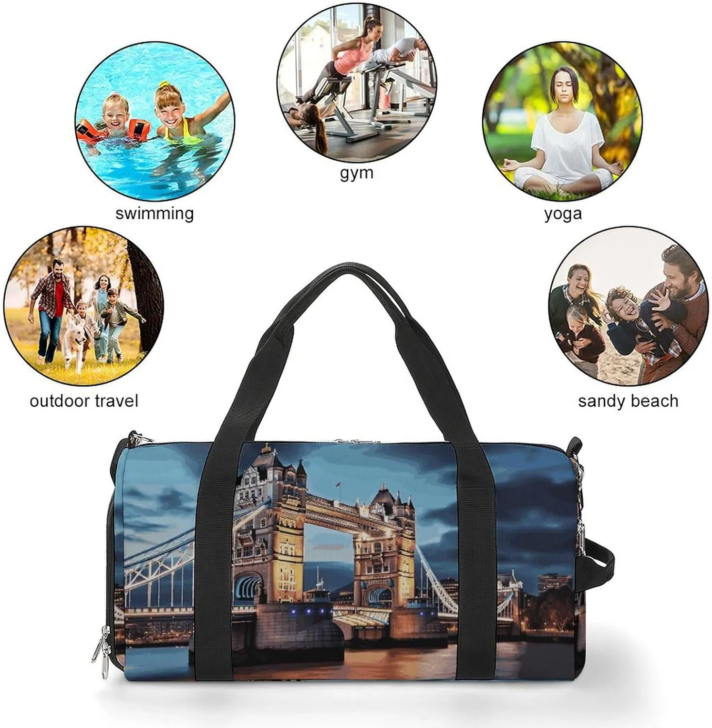 Gym Bags Small Tower Bridge in London Duffel Bag Overnight Bag with Shoe Compartment Carryon Bag for Men Women