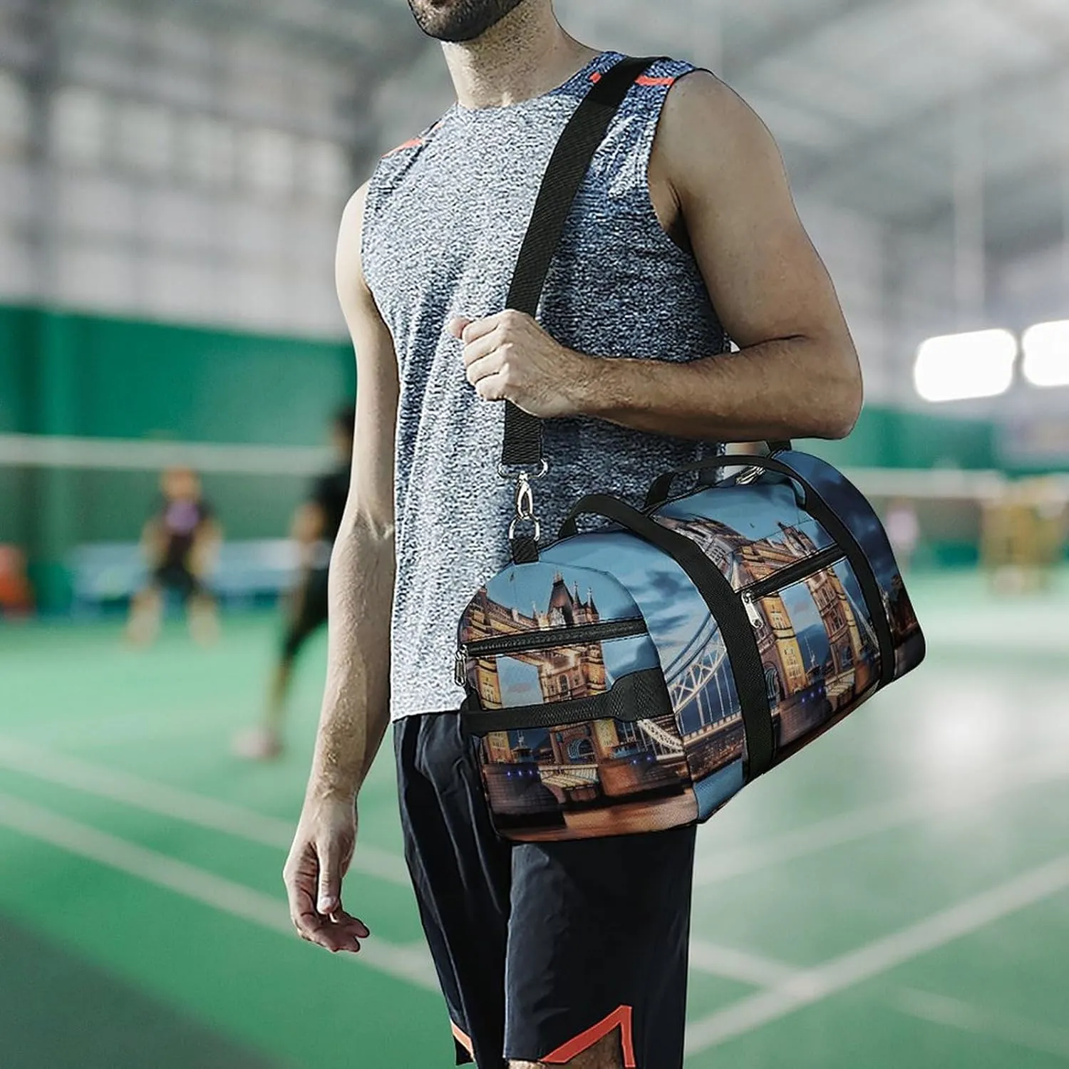 Gym Bags Small Tower Bridge in London Duffel Bag Overnight Bag with Shoe Compartment Carryon Bag for Men Women