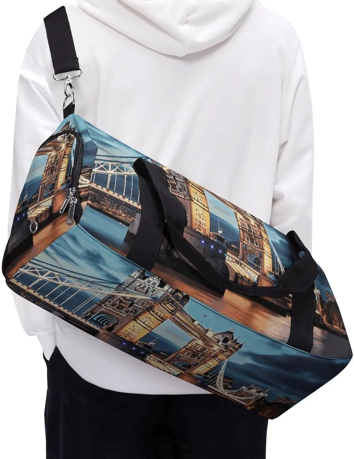 Gym Bags Small Tower Bridge in London Duffel Bag Overnight Bag with Shoe Compartment Carryon Bag for Men Women
