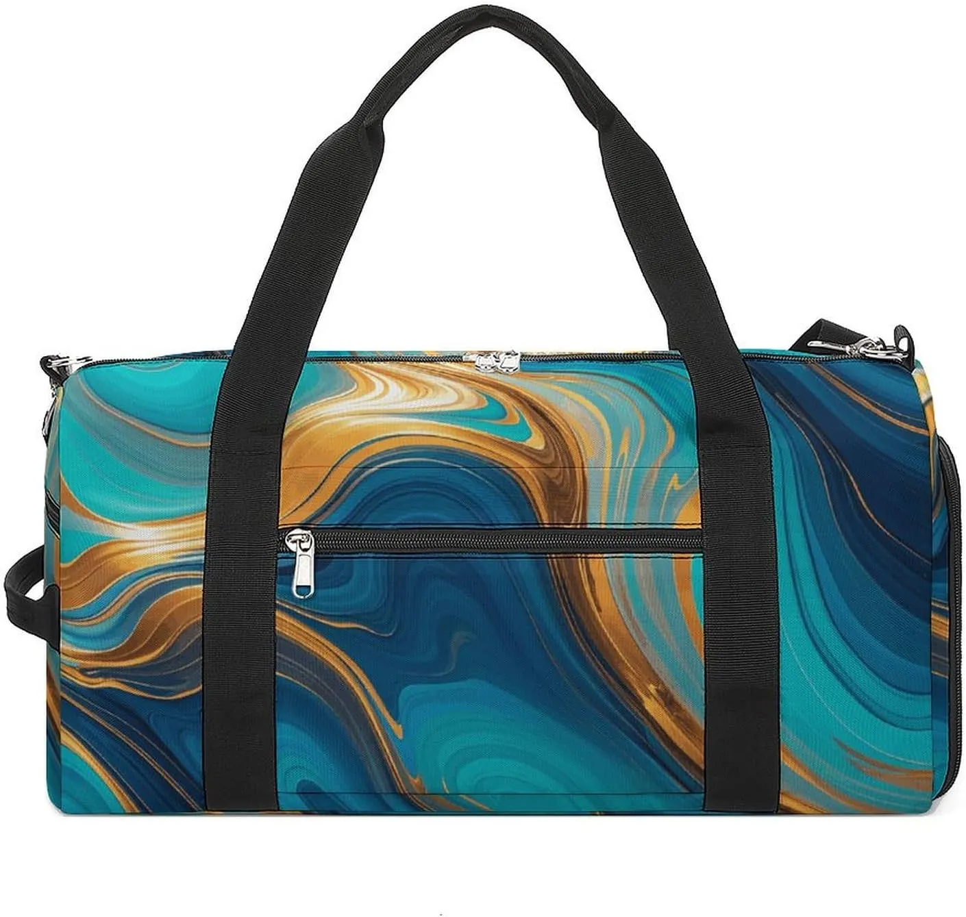 Gym Bags Small Turquoise Blue Gold Marble Duffel Bag Overnight Bag with Shoe Compartment Carryon Bag for Men Women