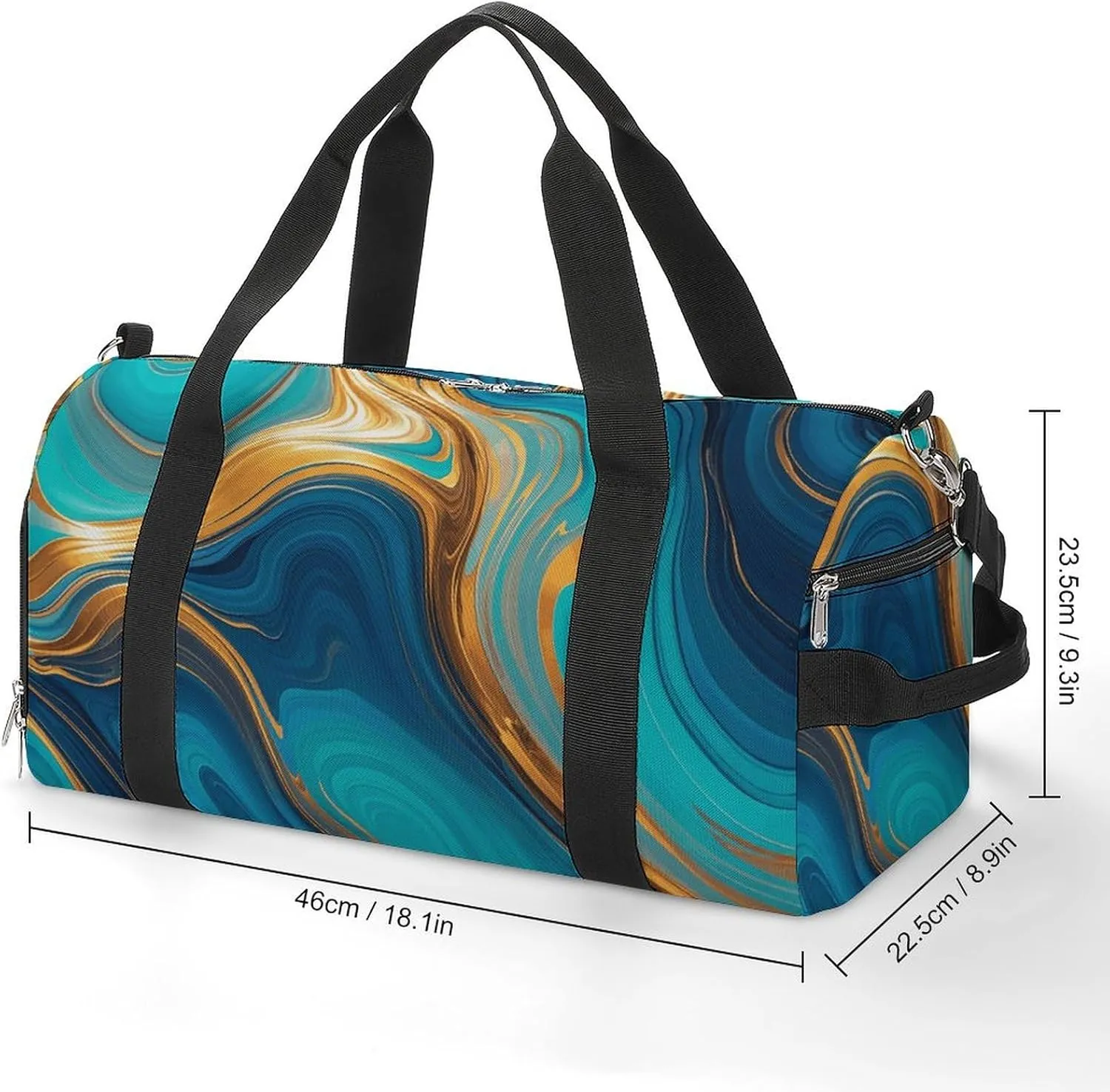Gym Bags Small Turquoise Blue Gold Marble Duffel Bag Overnight Bag with Shoe Compartment Carryon Bag for Men Women