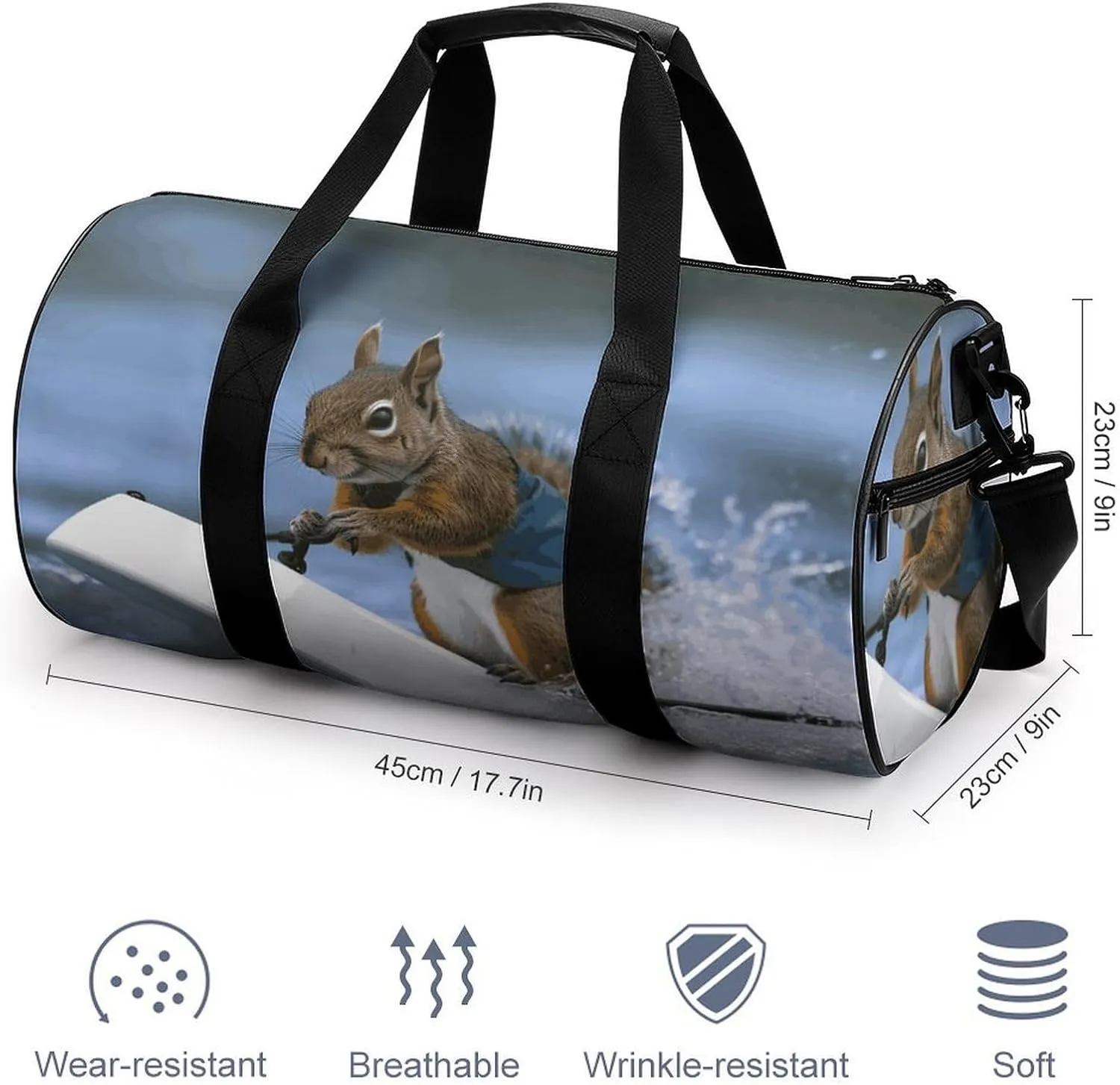 Gym Bags Small Water Skiing Squirrel Duffel Bag Overnight Bag with Shoe Compartment Carryon Bag for Men Women