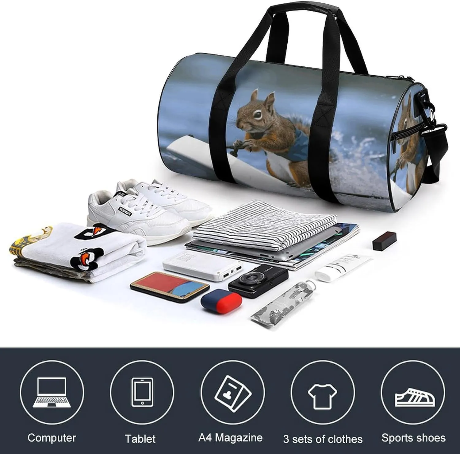Gym Bags Small Water Skiing Squirrel Duffel Bag Overnight Bag with Shoe Compartment Carryon Bag for Men Women