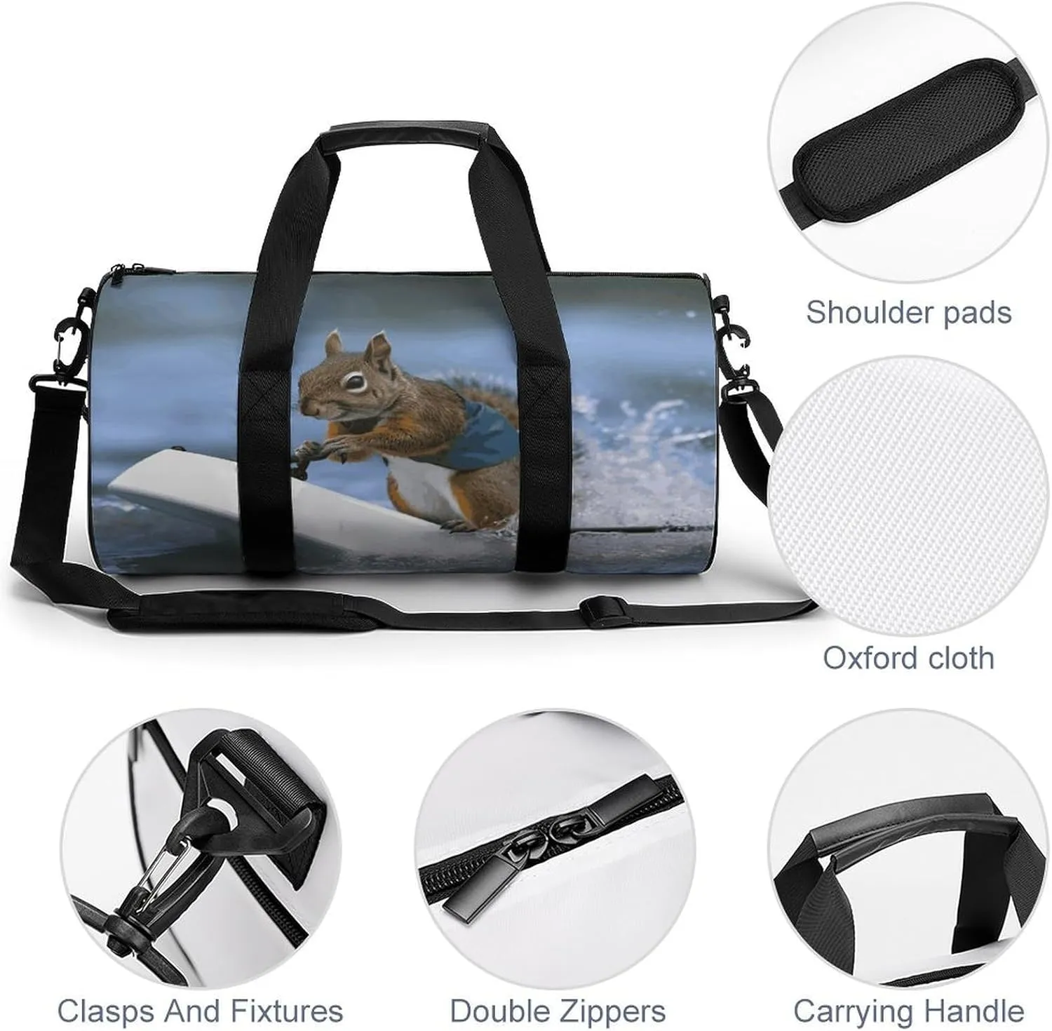 Gym Bags Small Water Skiing Squirrel Duffel Bag Overnight Bag with Shoe Compartment Carryon Bag for Men Women