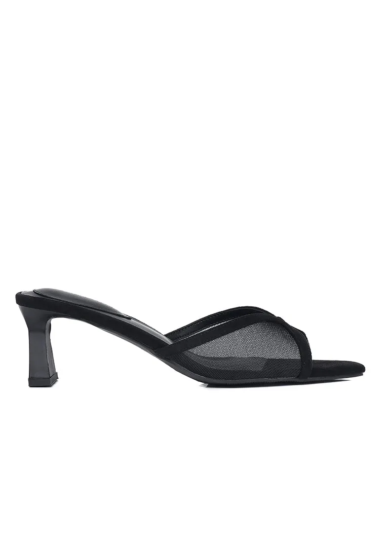 Haira Mesh Slip Ons Heels (Black)