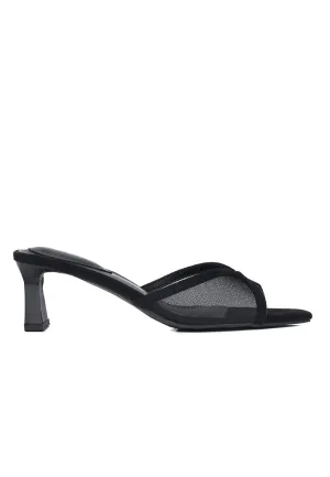 Haira Mesh Slip Ons Heels (Black)