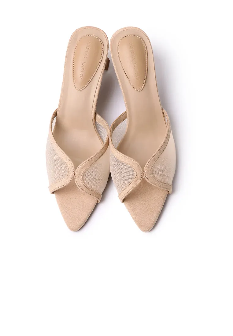 Haira Mesh Slip Ons Heels (Nude)