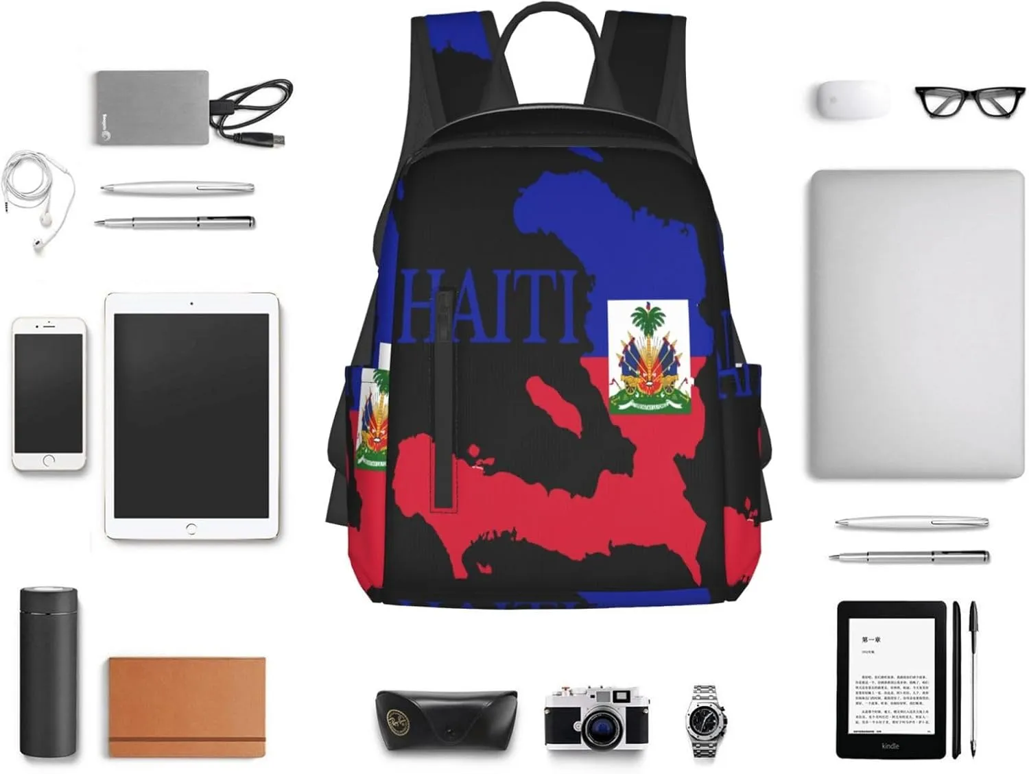 Haiti Map Flag Casual Backpacks Large Capacity Laptop Backpack Sports Fitness Rucksack Travel Carry-On Daypack Work Bag for Outdoor Camping